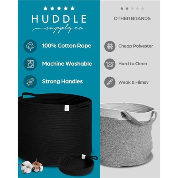 Extra Large Black Woven Basket 2 Pack Blanket Toy Laundry Storage Baskets - Picture 5 of 7